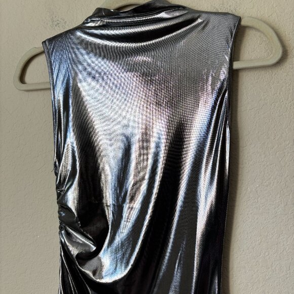 NEW Micas High Neck Metallic Ruched Midi Dress NYE - Picture 9 of 10